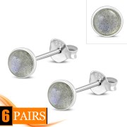Labradorite Stone Round Sterling Silver Stud Earrings, e440st